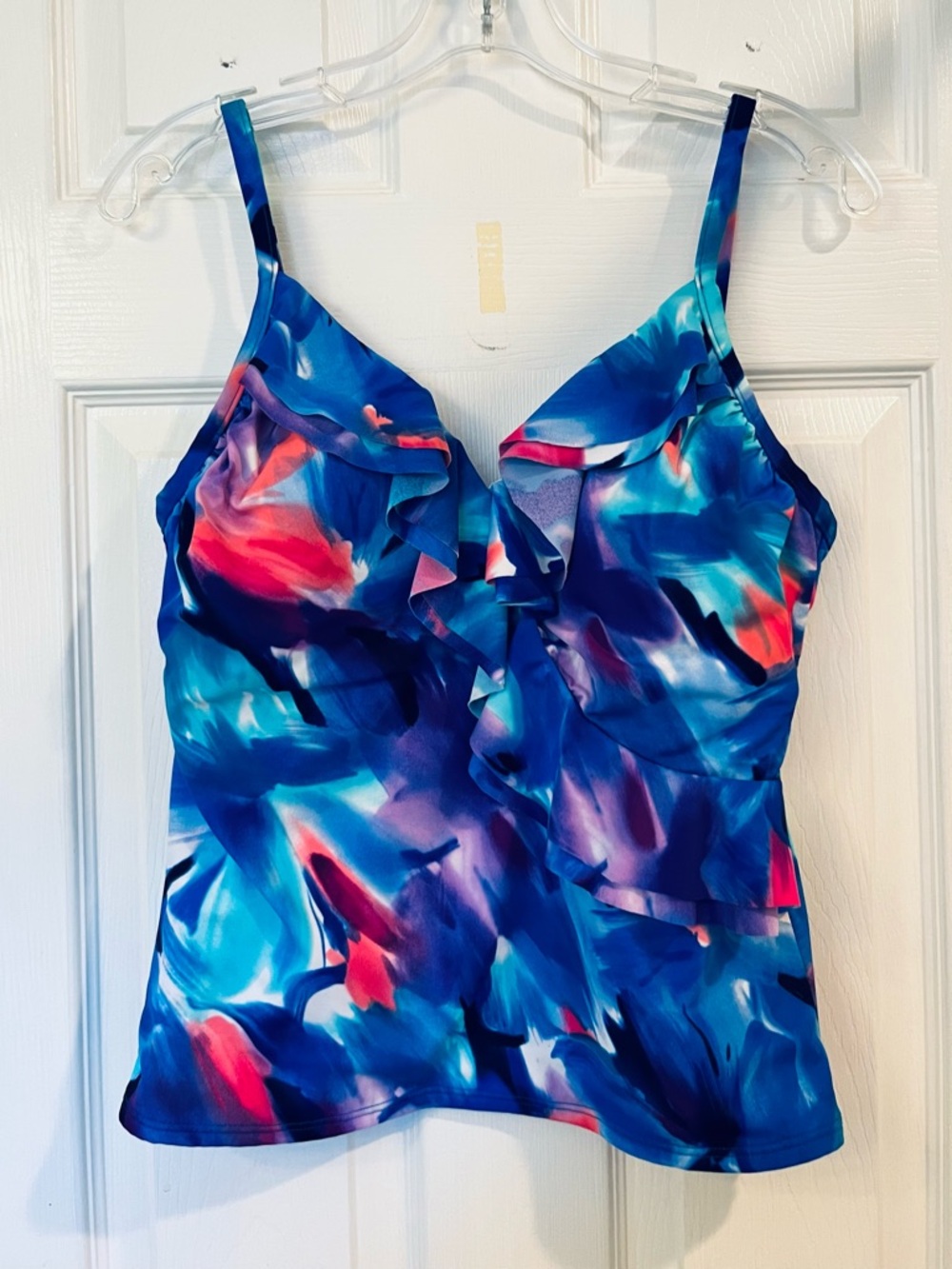 Trimshaper Women’s Ruffle Tankini Swimsuit Bathing Suit Top Abstract Print 12